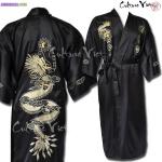 Kimono japonais en satin de soie noir - Miniature